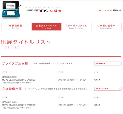 Metal Gear Solid 3DS au Nintendo World 2011