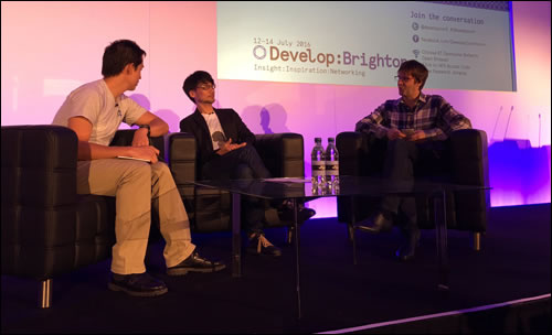 Ken Mendoza, Hideo Kojima et Mark Cerny  Develop Brighton 2016